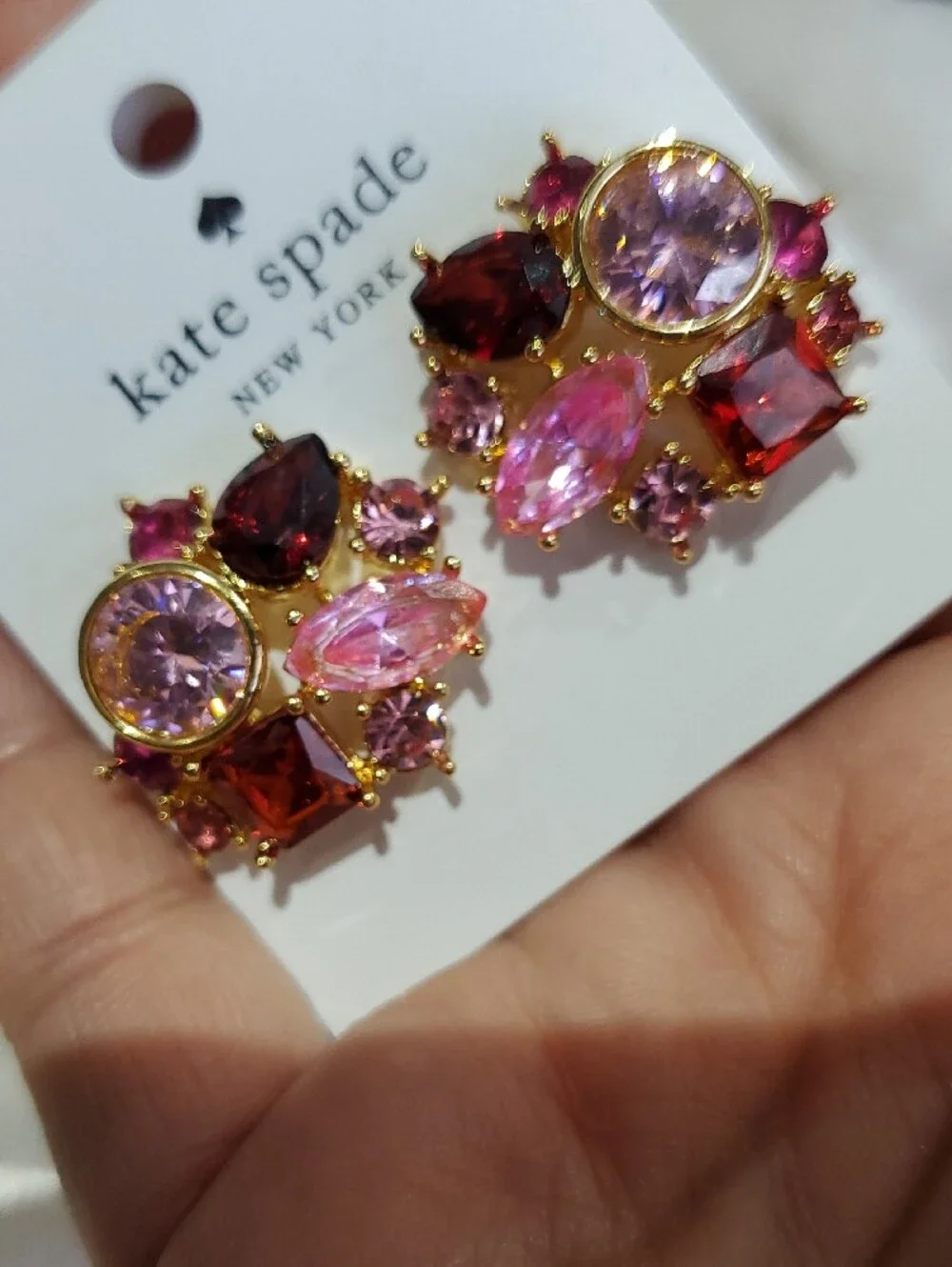 kate spade Pink & Red Crystal Cluster Earrings